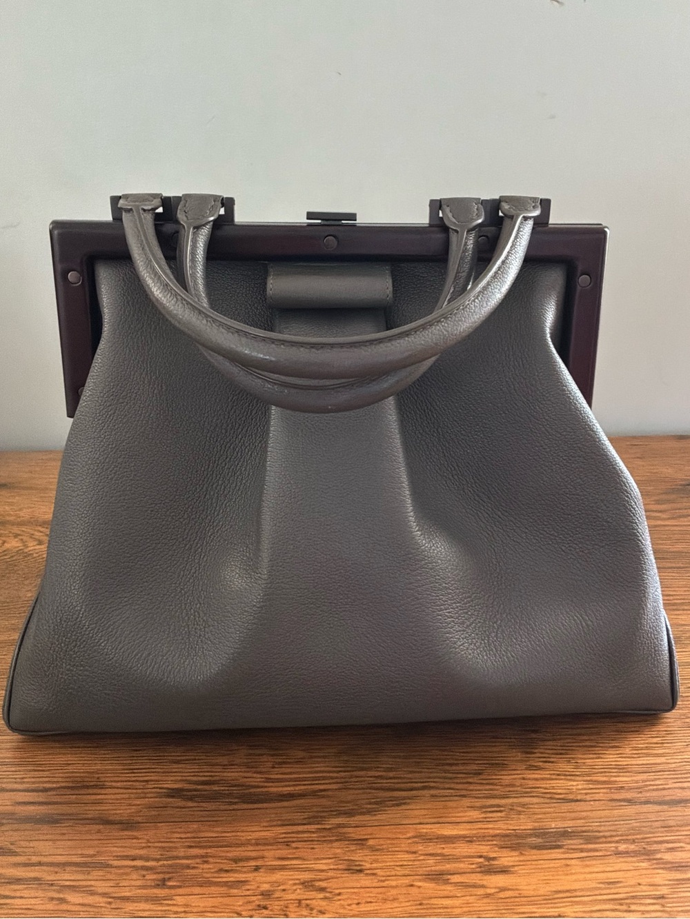 Perrin-Paris Classic Structured Gray Leather Satchel